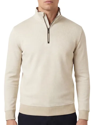 Baileys Baileys trui half zip beige effen