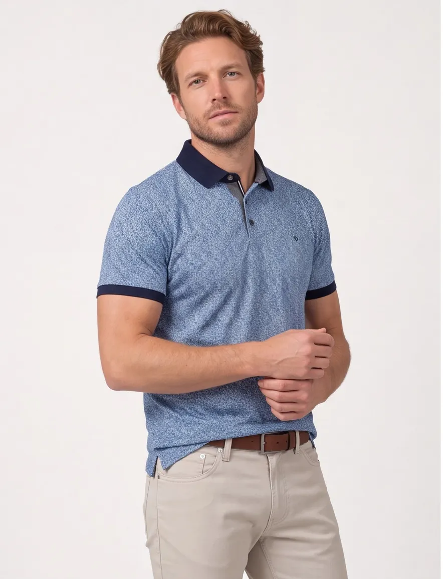 Baileys polo blauw geprint katoen