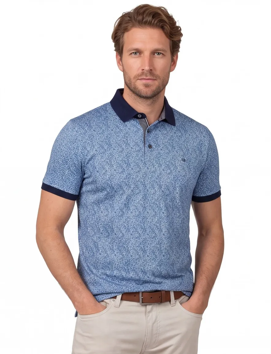 Baileys polo blauw geprint katoen