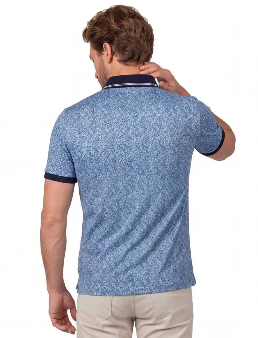 Baileys polo blauw geprint katoen