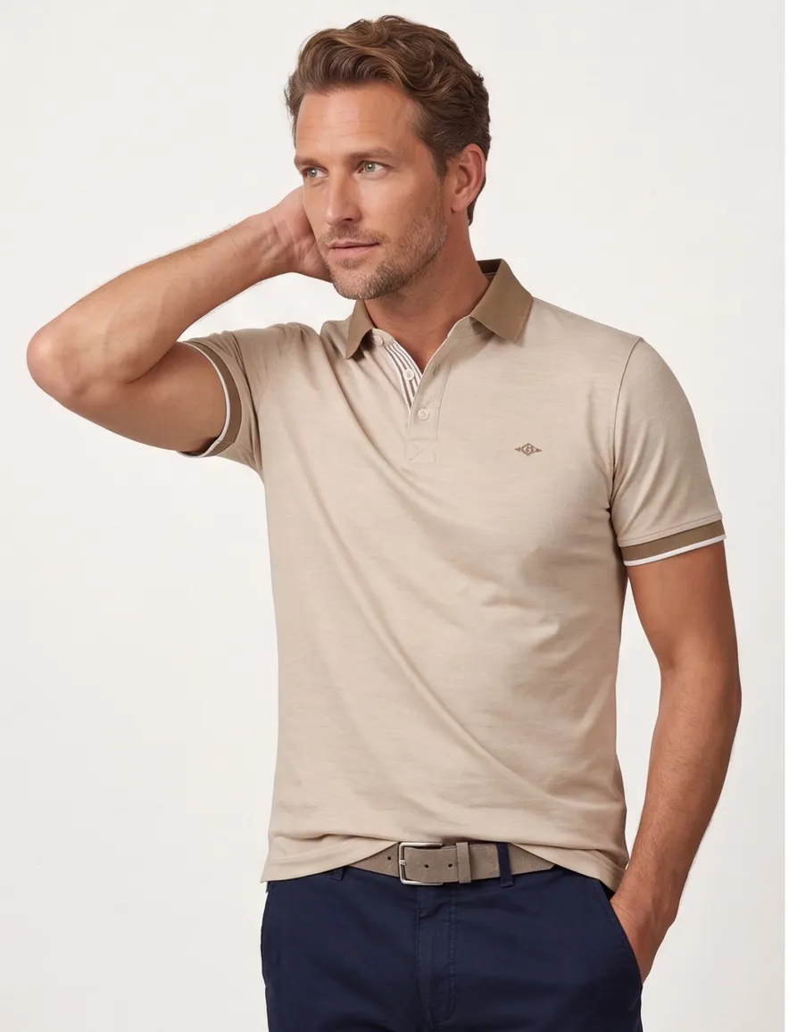 Baileys poloshirt korte mouw beige