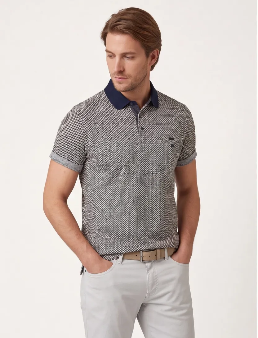 Baileys polo donkerblauw geprint katoen