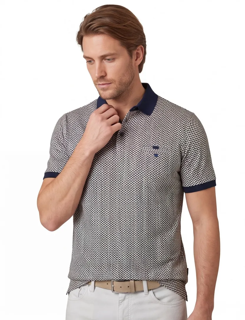 Baileys polo donkerblauw geprint katoen