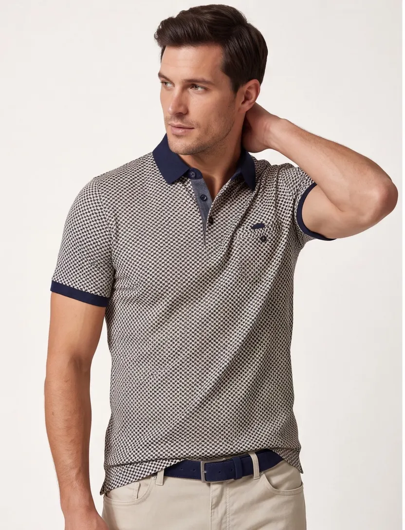 Baileys polo donkerblauw geprint katoen