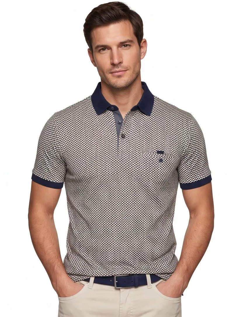 Baileys polo donkerblauw geprint katoen