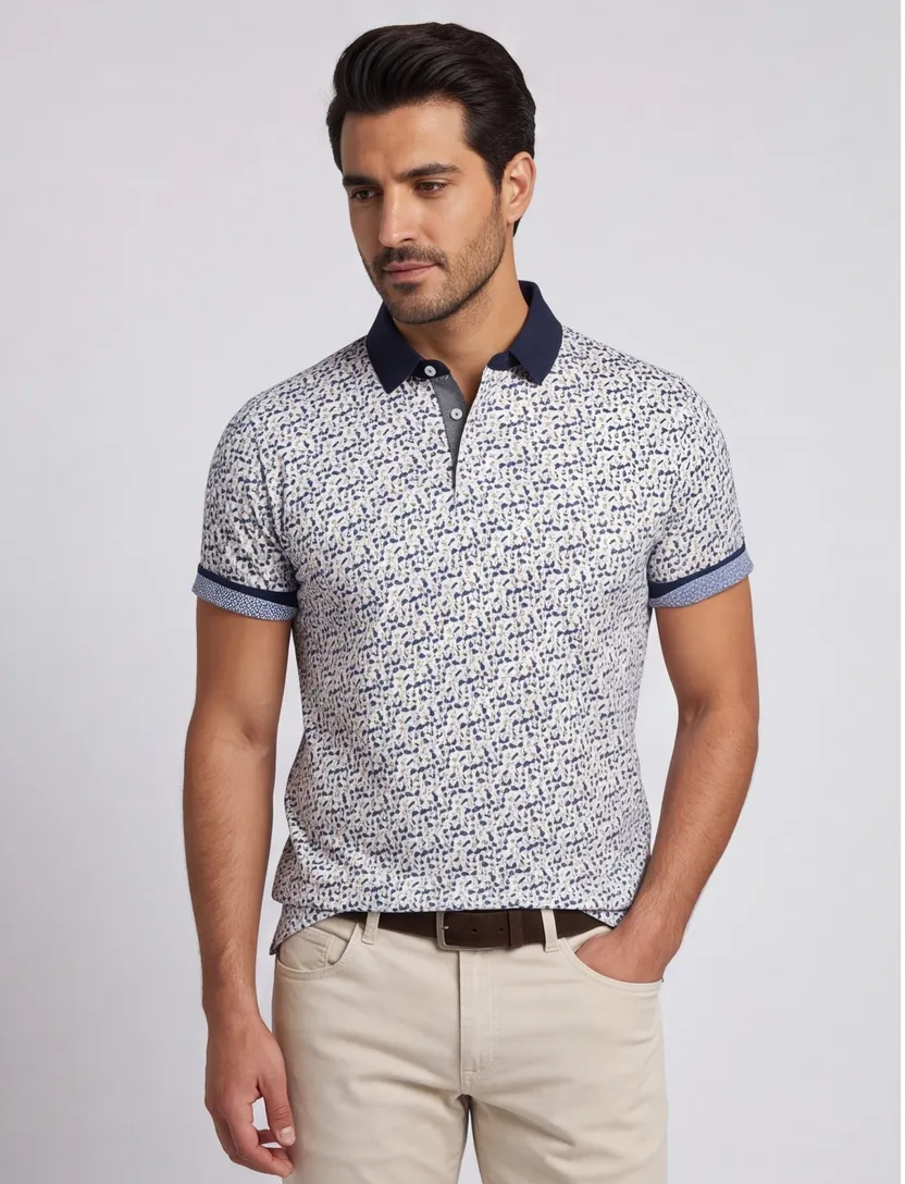 Baileys polo blauw geprint korte mouw