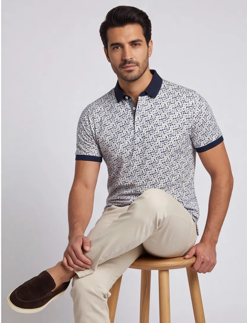 Baileys polo blauw geprint korte mouw