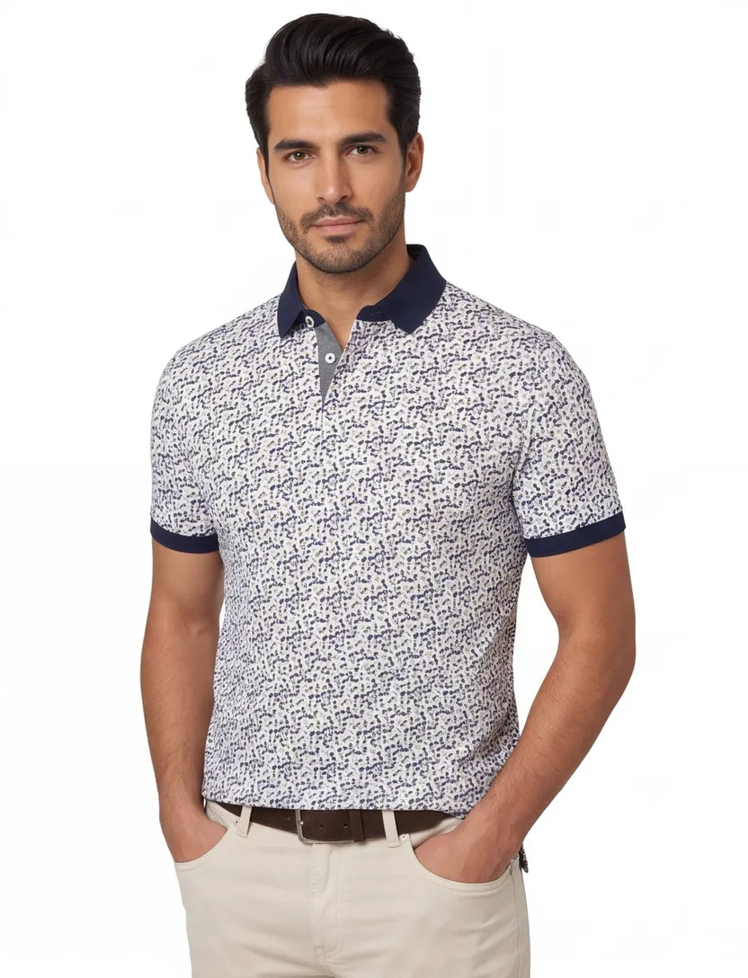 Baileys polo blauw geprint korte mouw