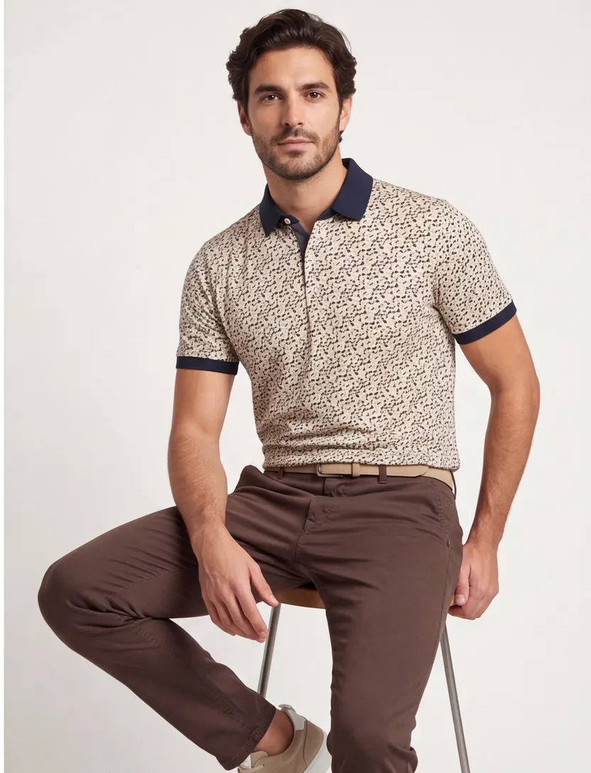 Baileys polo beige geprint multicolor