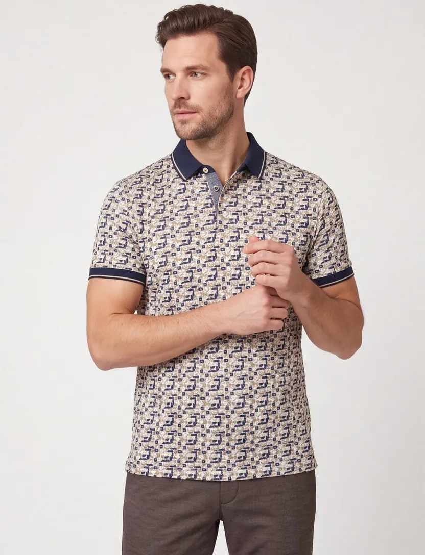 Baileys polo beige geprint met boord