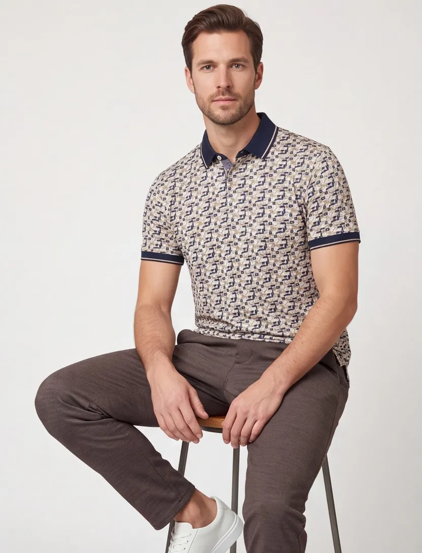 Baileys polo beige geprint met boord