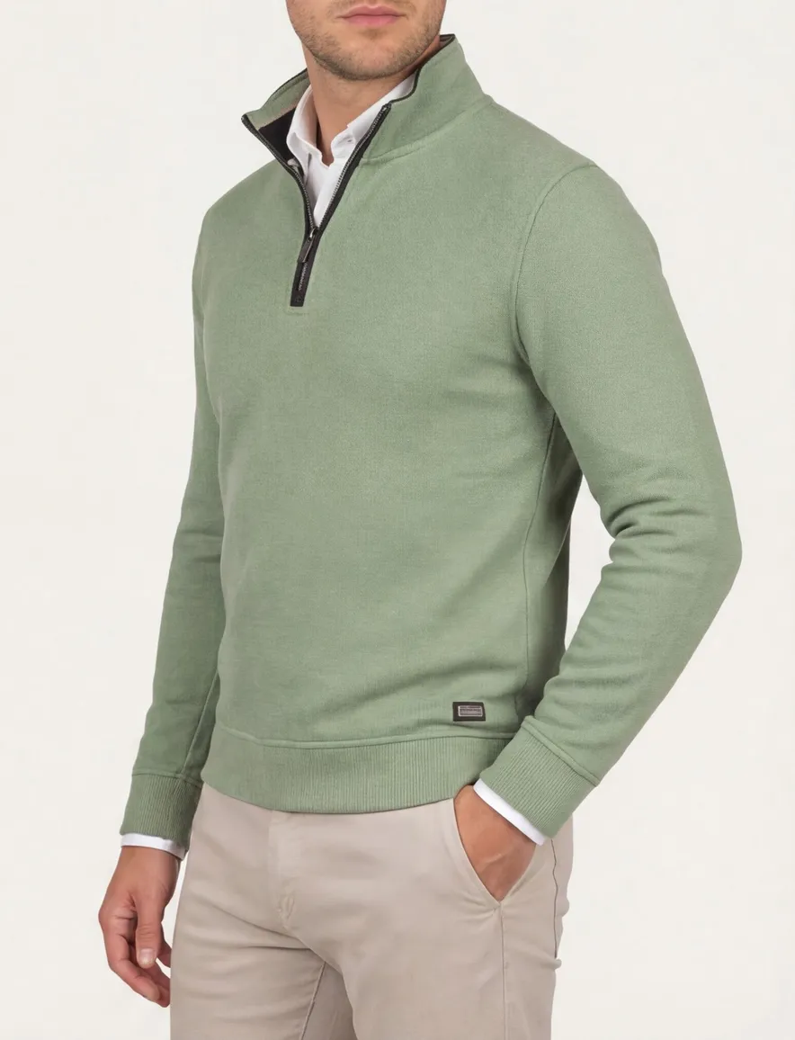 Baileys trui half zip groen katoen