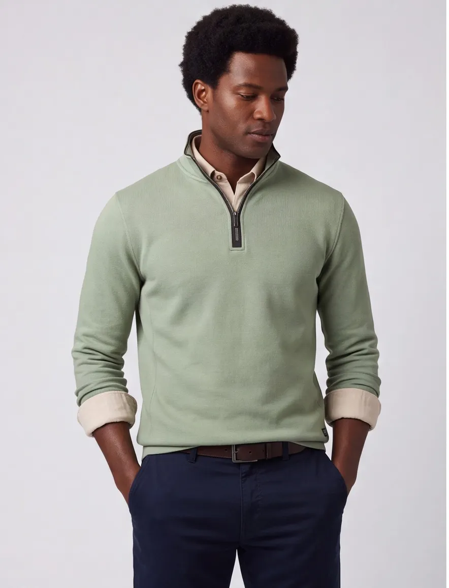 Baileys trui half zip groen katoen