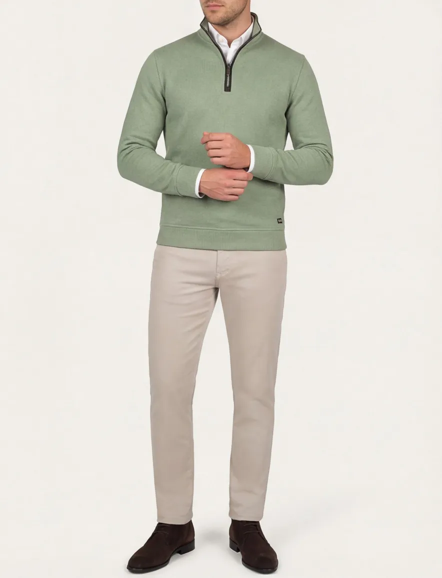 Baileys trui half zip groen katoen