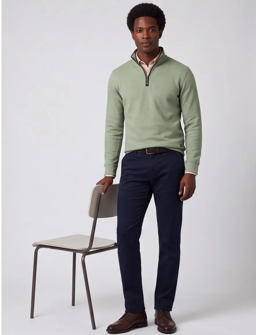 Baileys trui half zip groen katoen