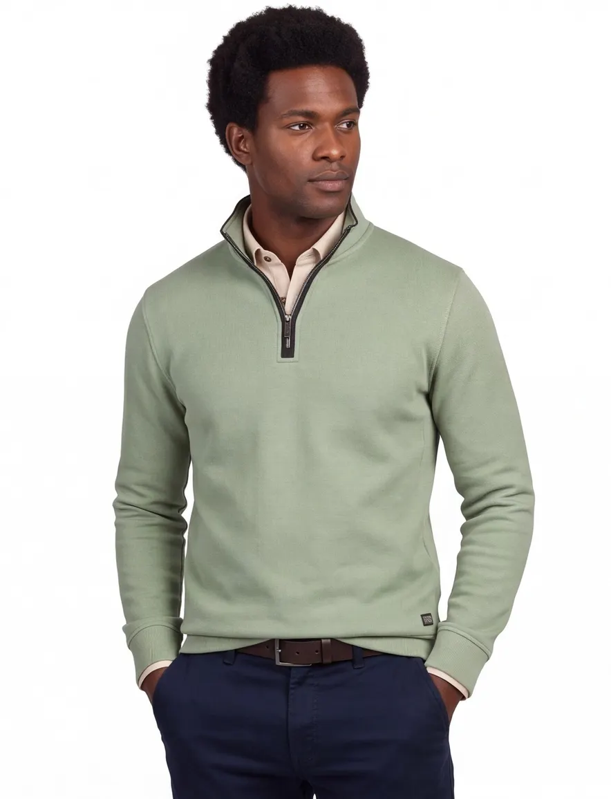 Baileys trui half zip groen katoen
