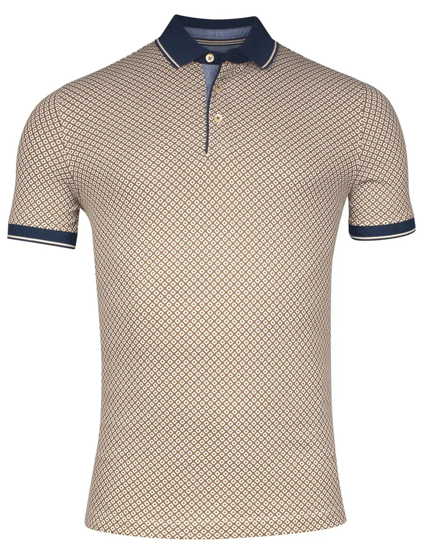 Baileys polo beige geprint katoen 3 knoop fastener