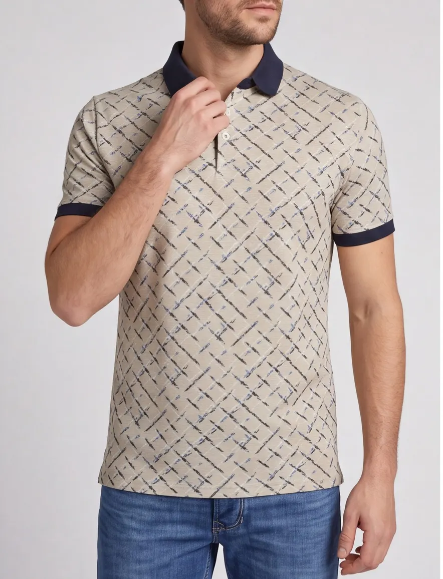 Baileys polo beige geprint korte mouw
