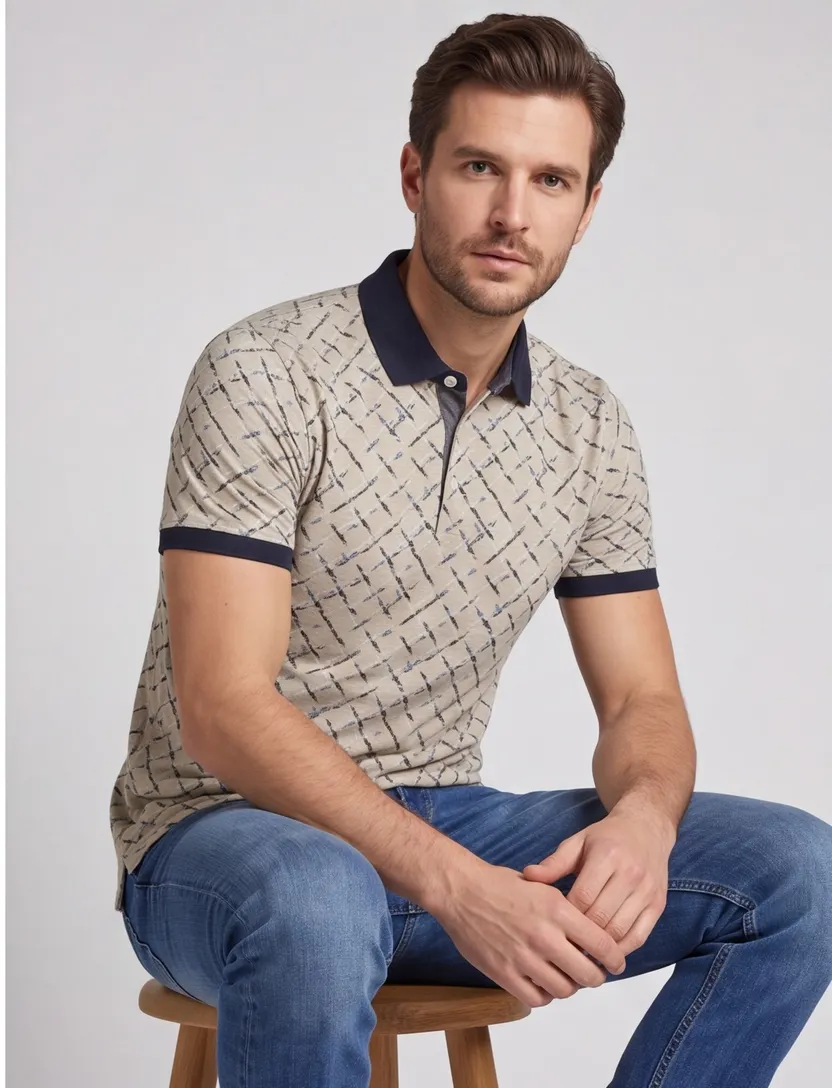 Baileys polo beige geprint v-hals