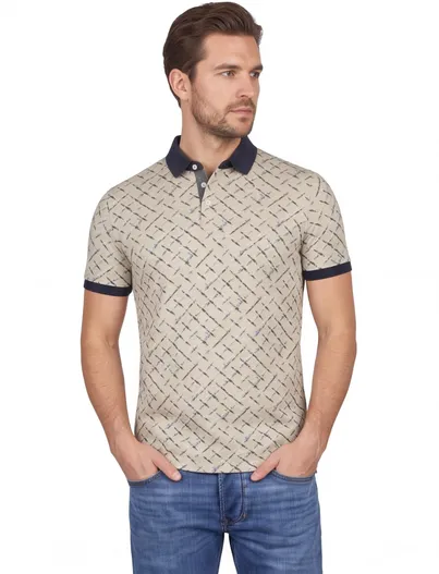 Baileys Baileys polo beige geprint korte mouw