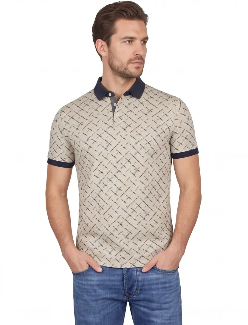 Baileys polo beige geprint v-hals