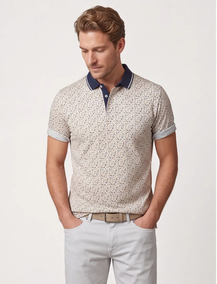 Baileys polo beige geprint katoen en elastaan