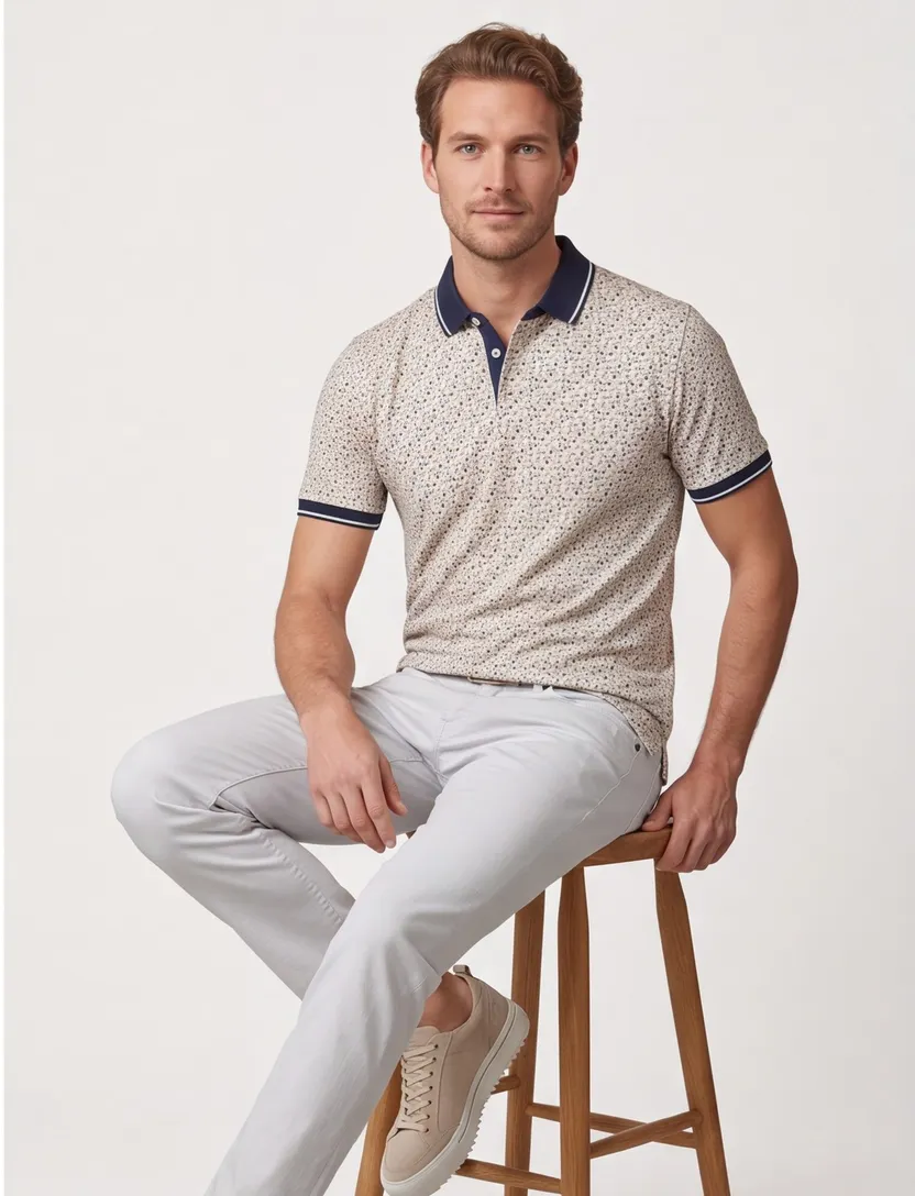 Baileys polo beige geprint katoen en elastaan