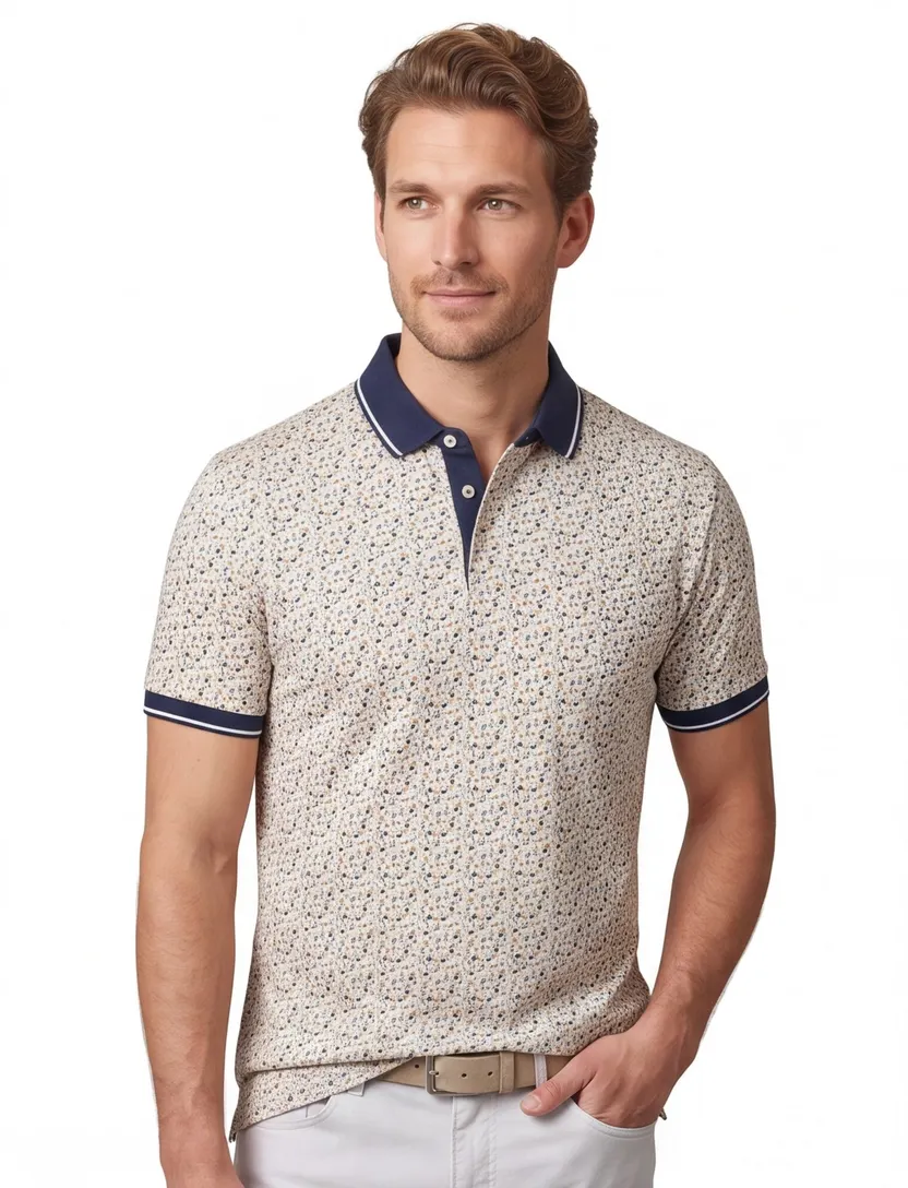 Baileys polo beige geprint katoen en elastaan