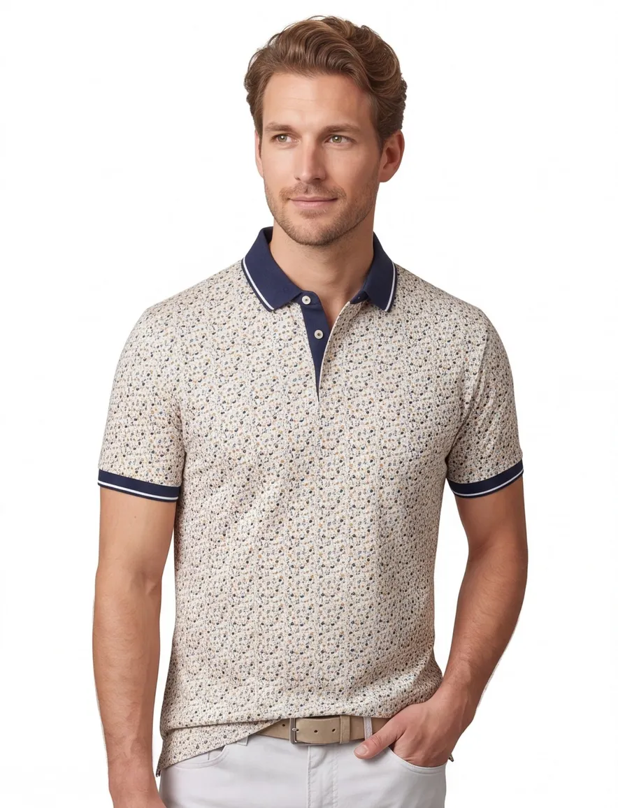 Baileys polo beige geprint met 3 knoop fastener