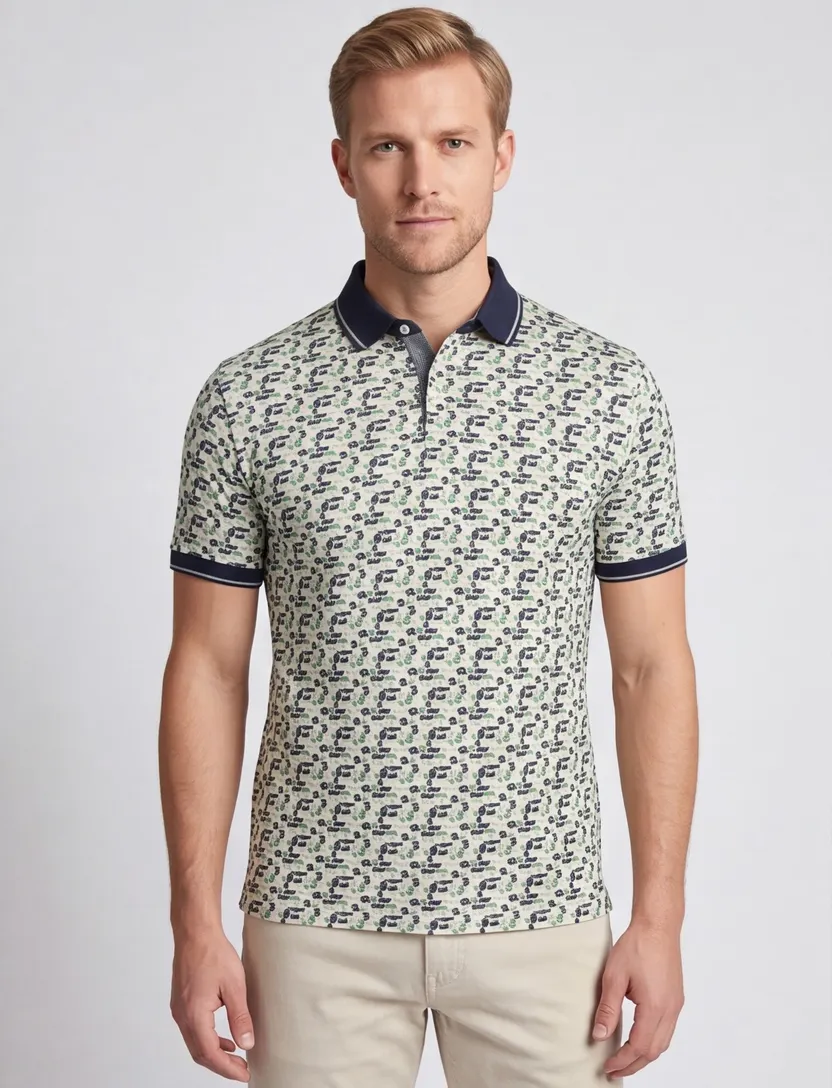 Baileys polo groen geprint multicolor zwart-wit