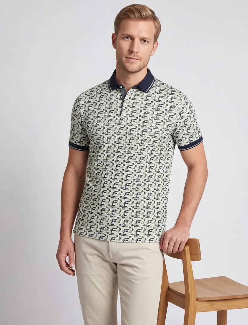 Baileys polo groen geprint multicolor zwart-wit