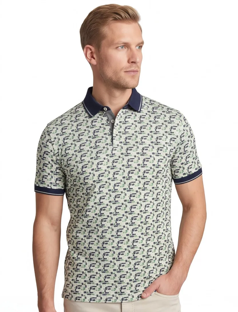 Baileys polo groen geprint multicolor zwart-wit