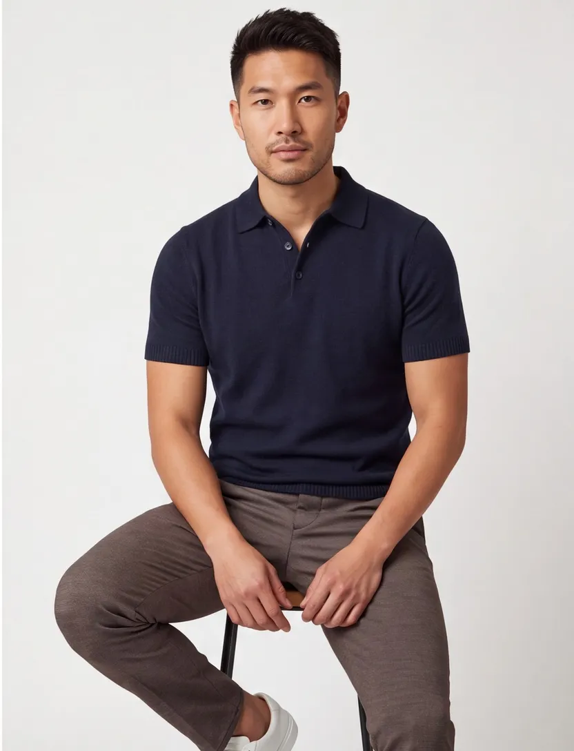 Baileys polo donkerblauw met 3 knoop fastener