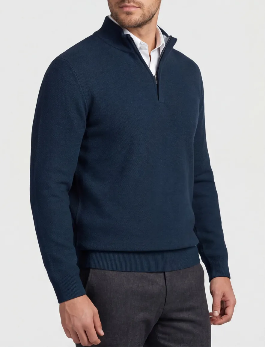Baileys trui half zipper donkerblauw 100% katoen