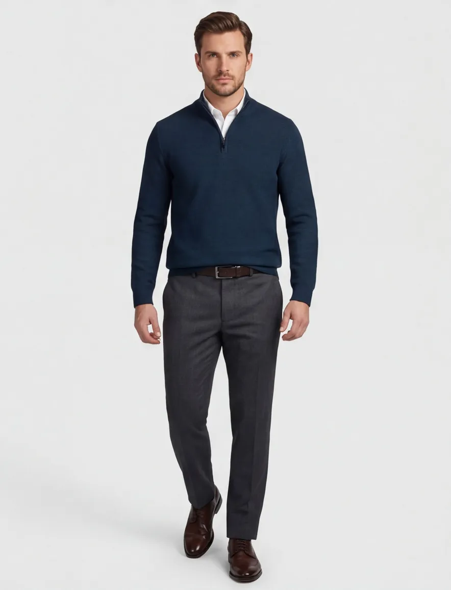 Baileys trui half zipper donkerblauw 100% katoen
