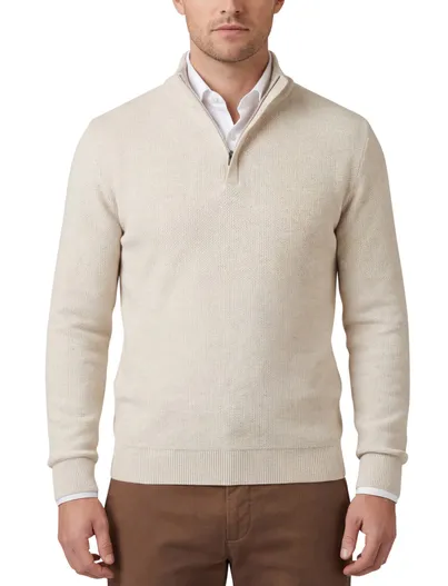 Baileys Baileys trui half zipper beige lange mouw