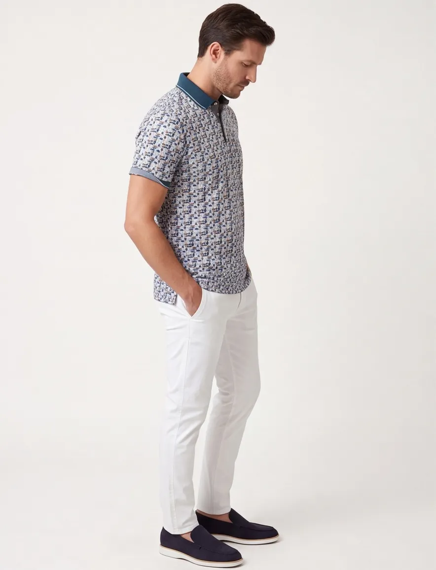 Baileys polo blauw geprint met 3 knoop fastener