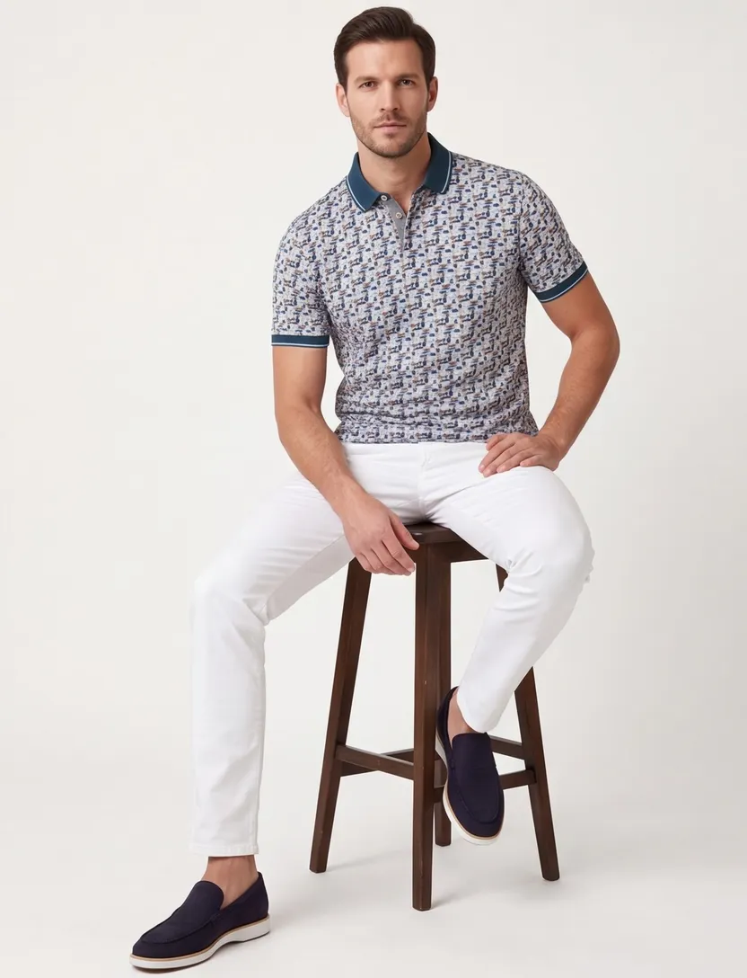 Baileys polo blauw geprint v-hals