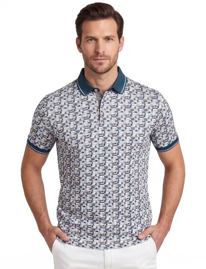 Baileys Baileys polo blauw geprint met 3 knoop fastener