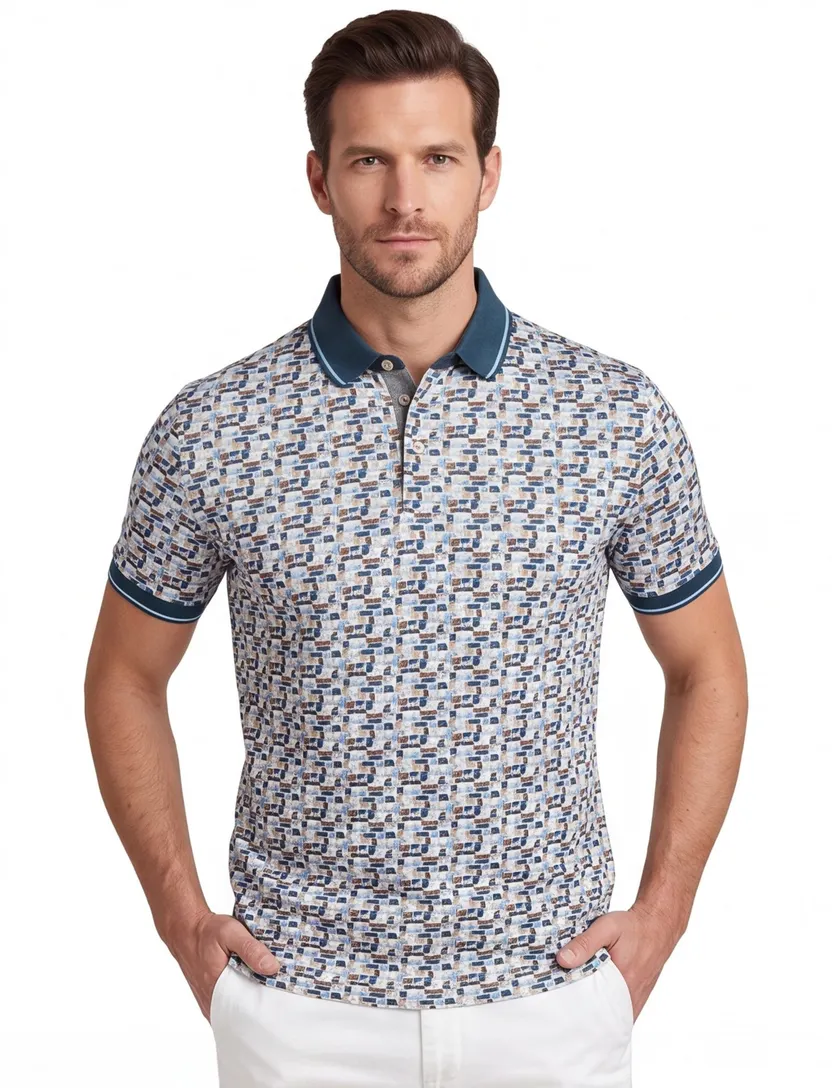 Baileys polo blauw geprint v-hals