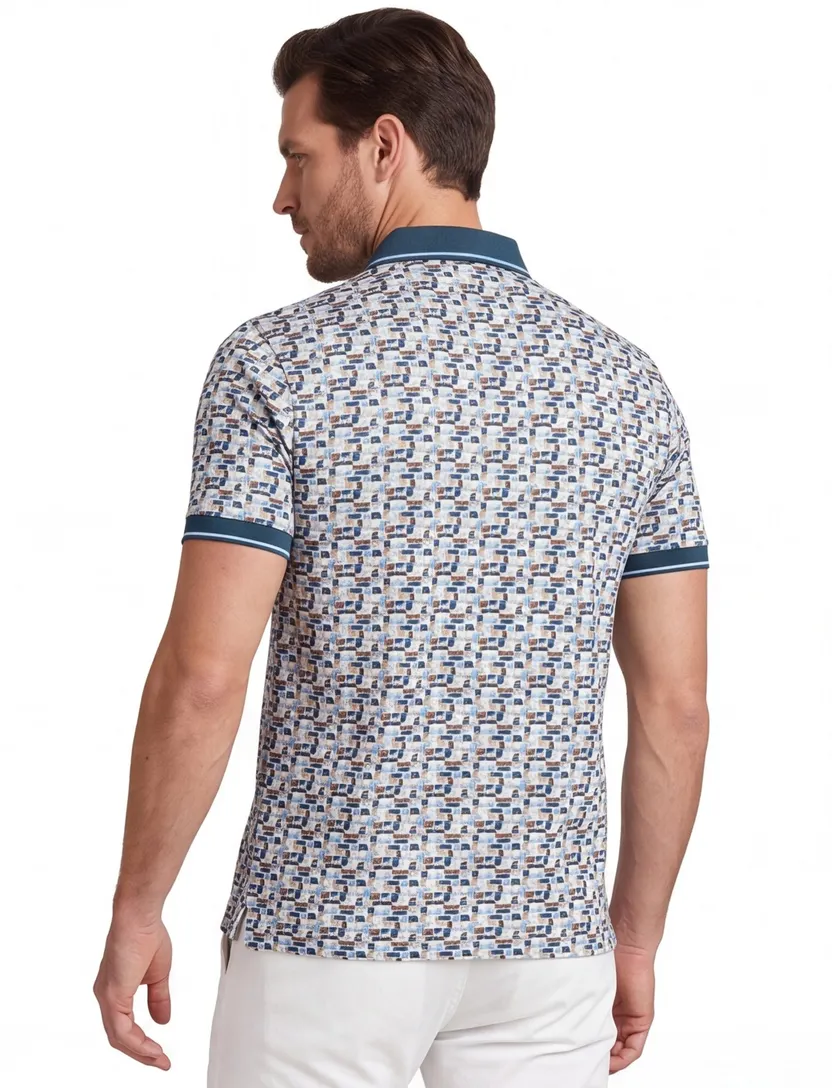 Baileys polo blauw geprint v-hals
