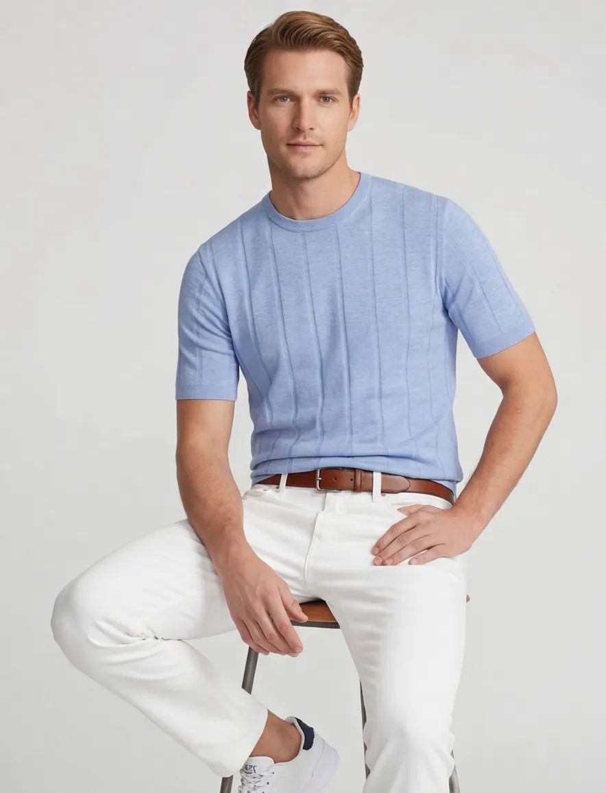 Paul & Shark Fresco knitted t-shirt lichtblauw