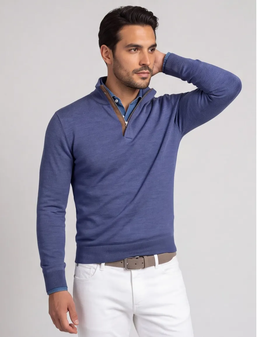 Paul & Shark trui blauw gemeleerd 100% lamswol
