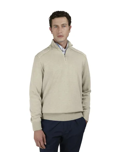 Paul & Shark Paul & Shark trui beige Fresco Zipped Cotton effen