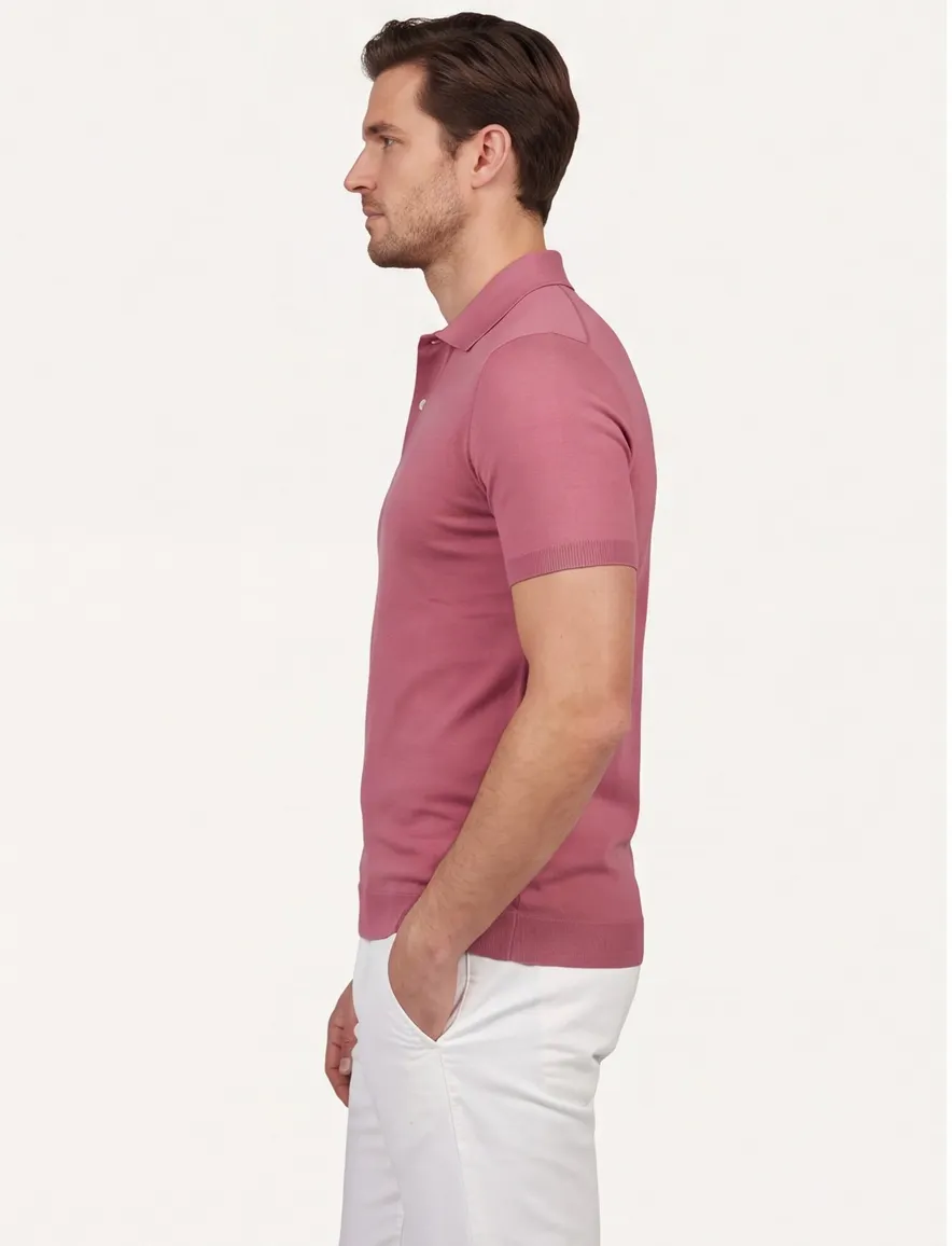 Paul & Shark knitted polo roze effen wijde fit