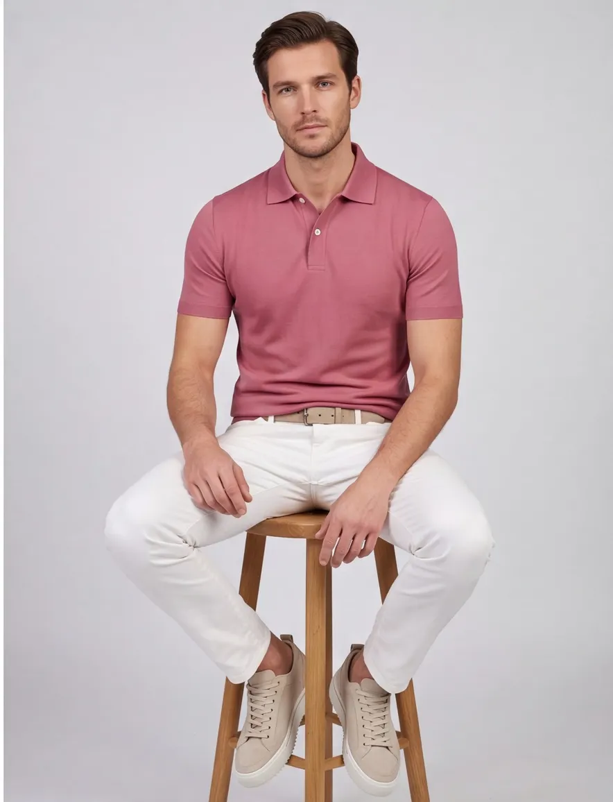 Paul & Shark knitted polo roze effen wijde fit