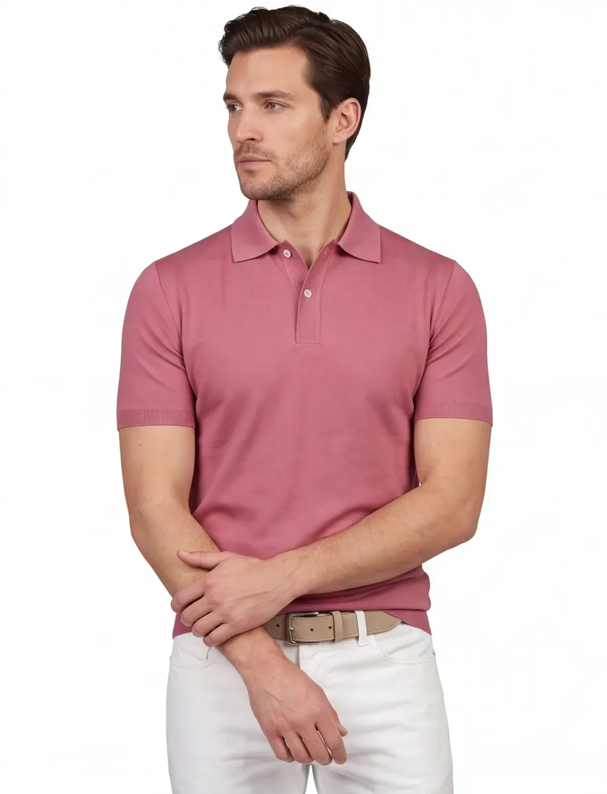 Paul & Shark knitted polo roze effen wijde fit