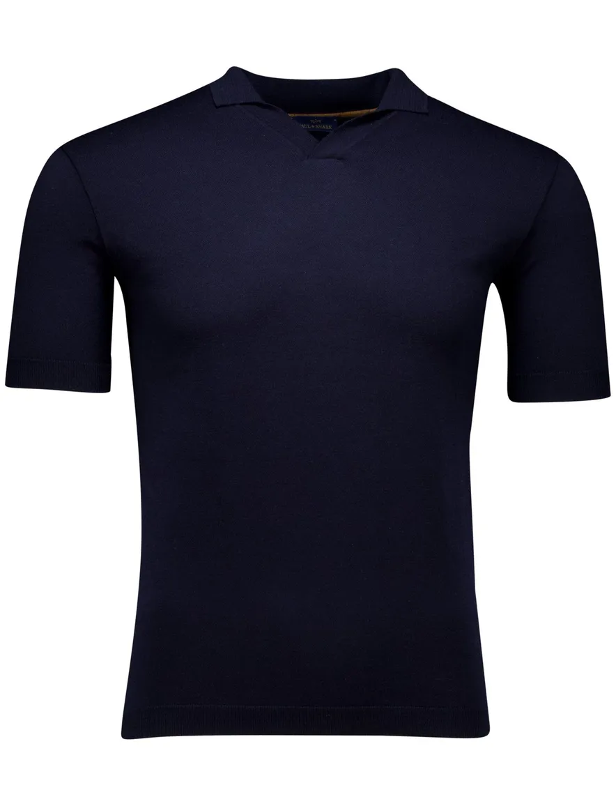 Paul & Shark polo navy effen lamswol gebreid