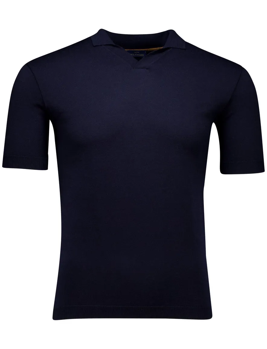Paul & Shark polo navy effen lamswol gebreid
