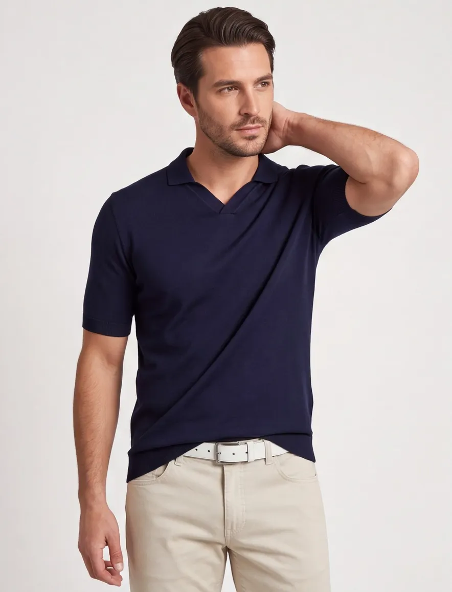 Paul & Shark polo navy effen lamswol gebreid